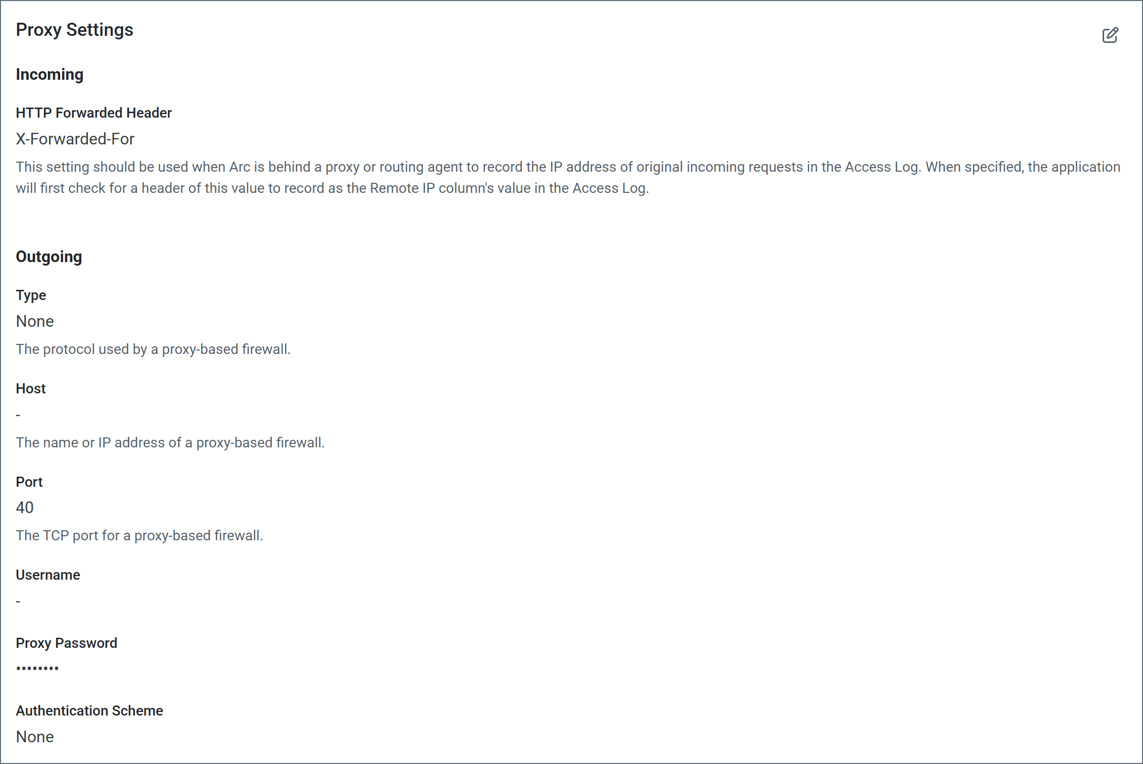Proxy settings page