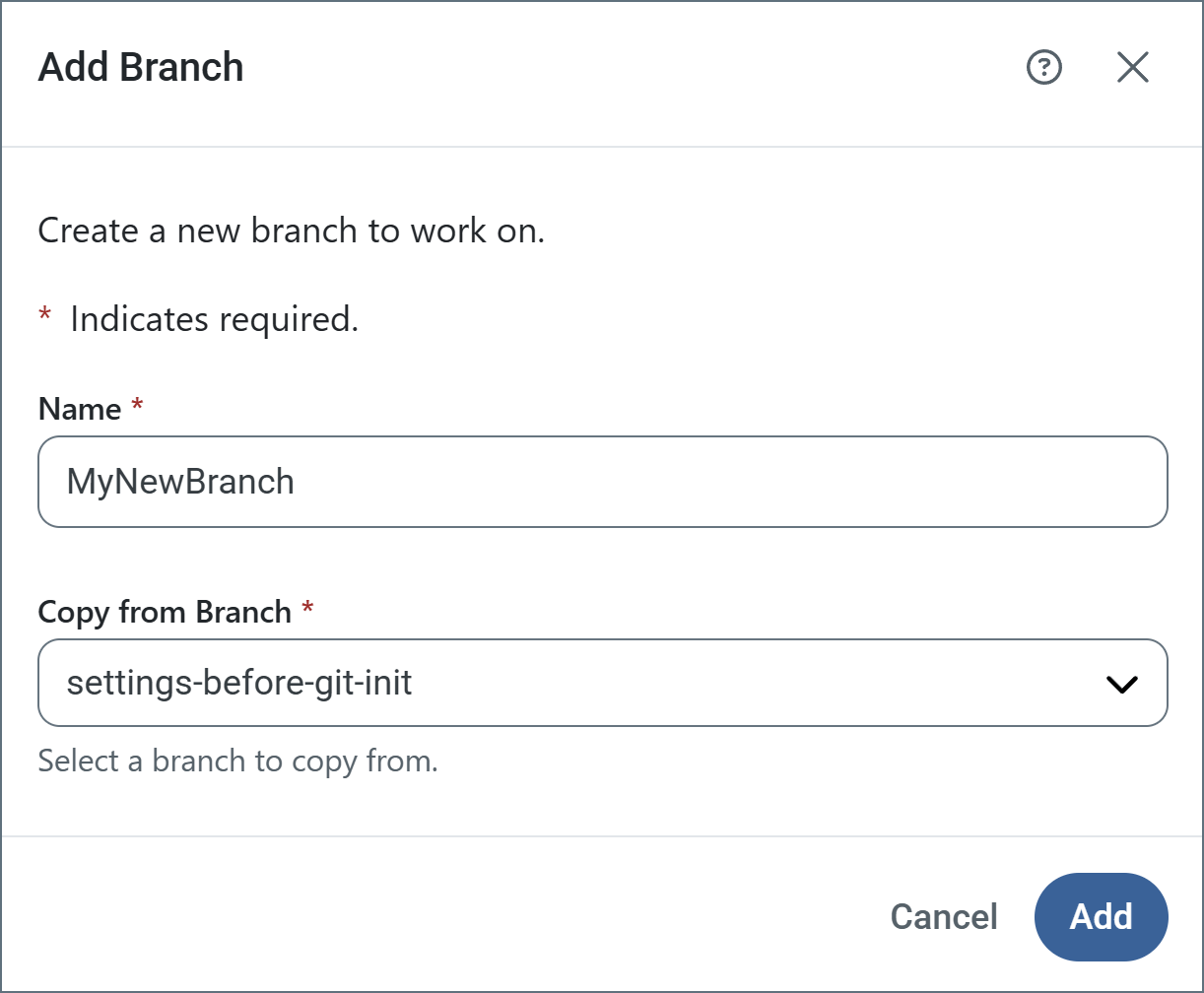 Add branch dialog