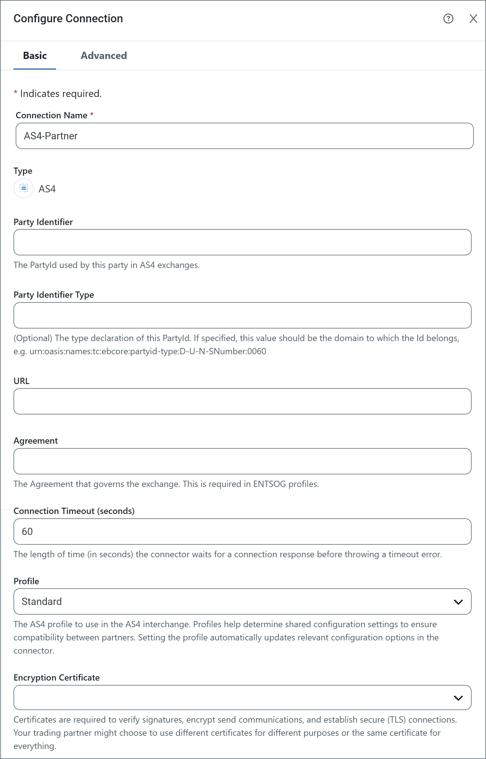 Configure Connection page for AS4