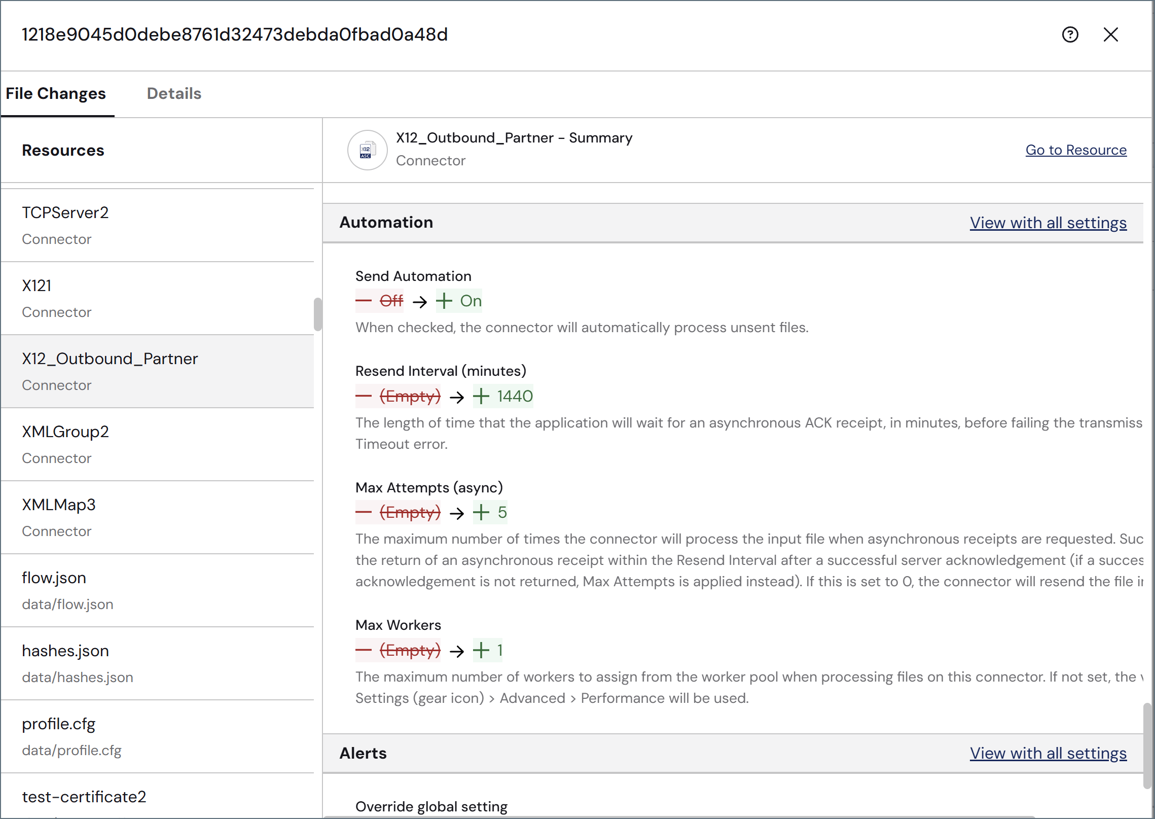 Commit details with file diff view