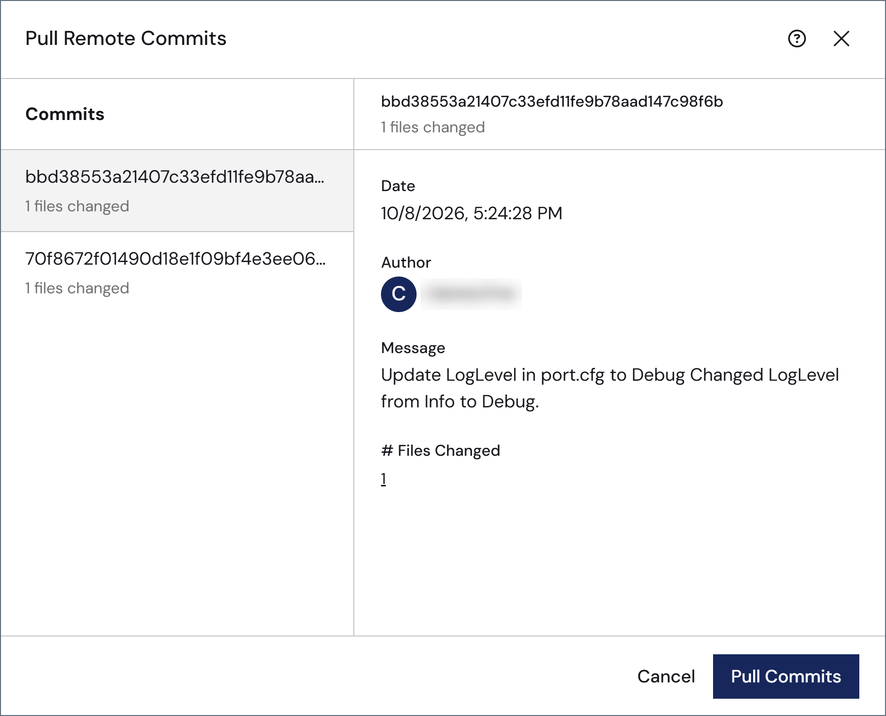 Pull remote commits confirmation dialog