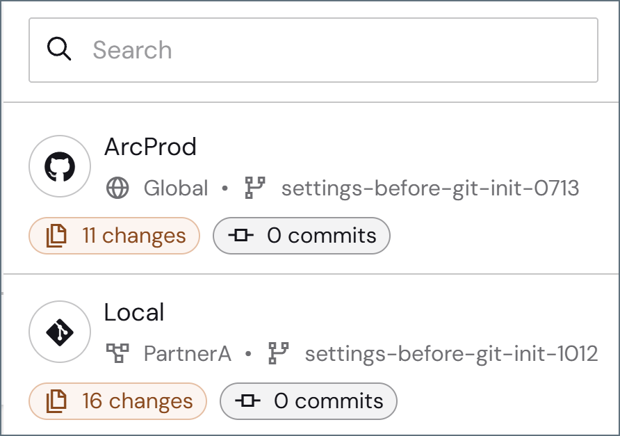 Repository list showing the global repository and a workspace repository