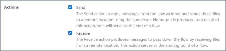 Connector action checkboxes
