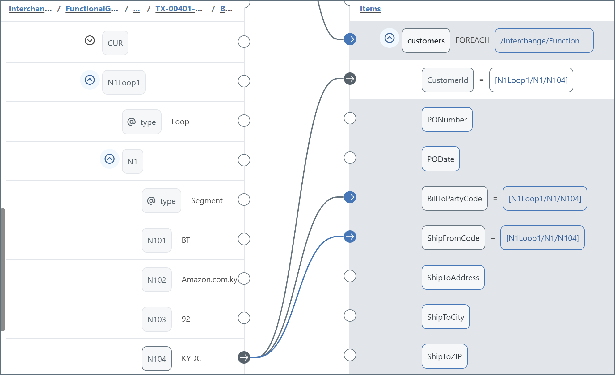 Dragging source element onto BillToPartyCode destination