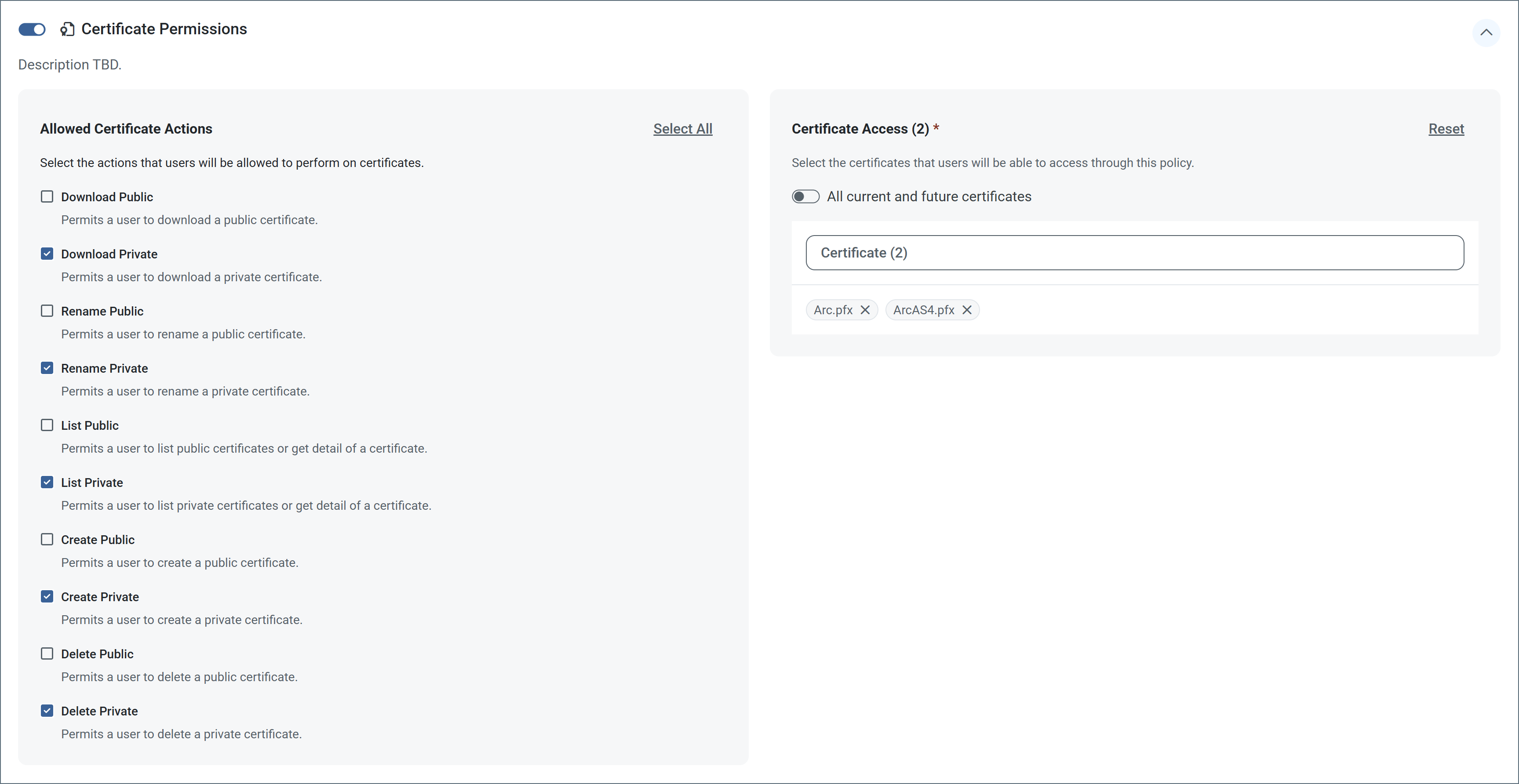 Certificate policy settings