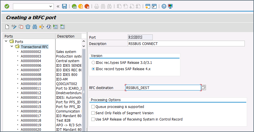 SAP receive connector settings