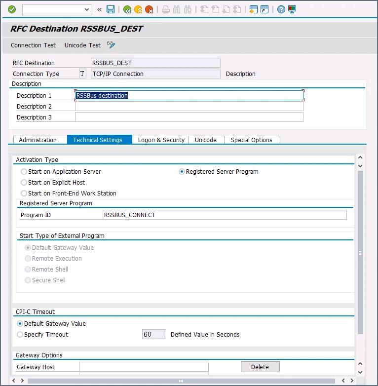 SAP RFC destination settings