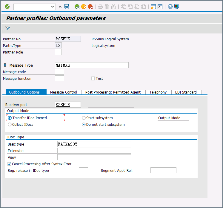 SAP receive partner profile settings