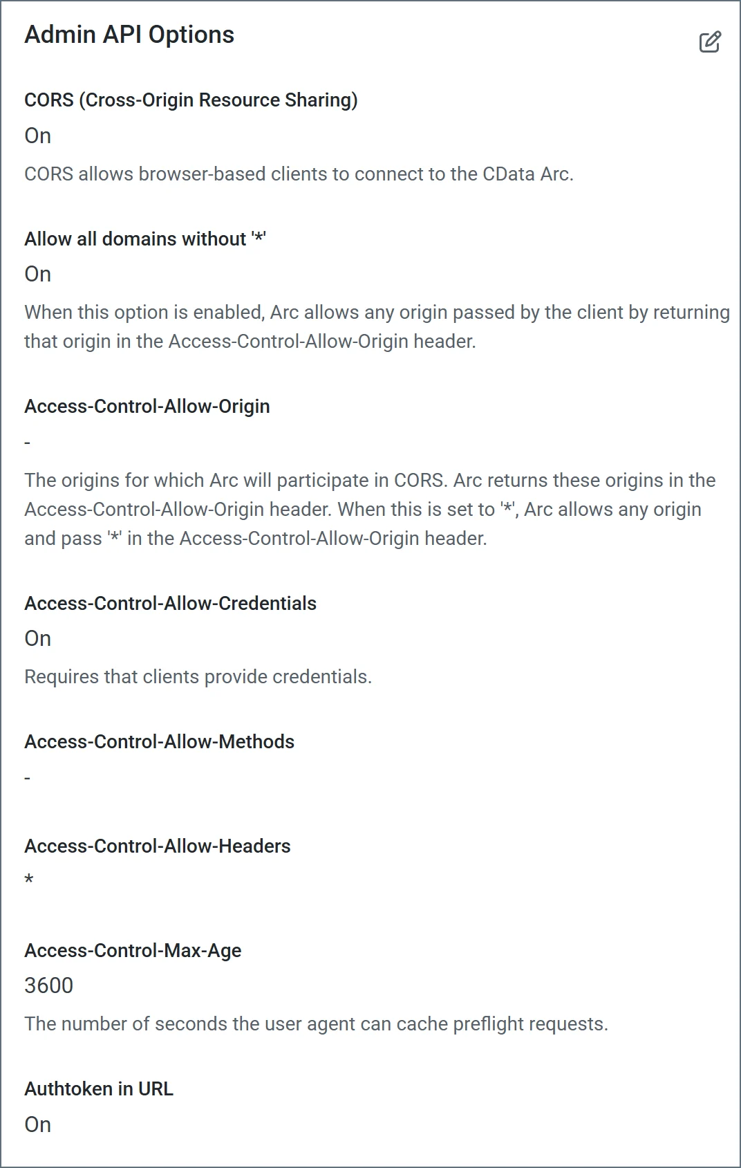 Admin API settings