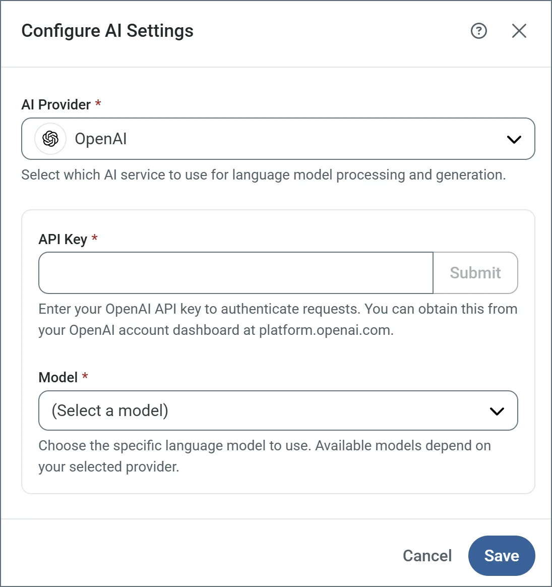 Configure AI settings pane
