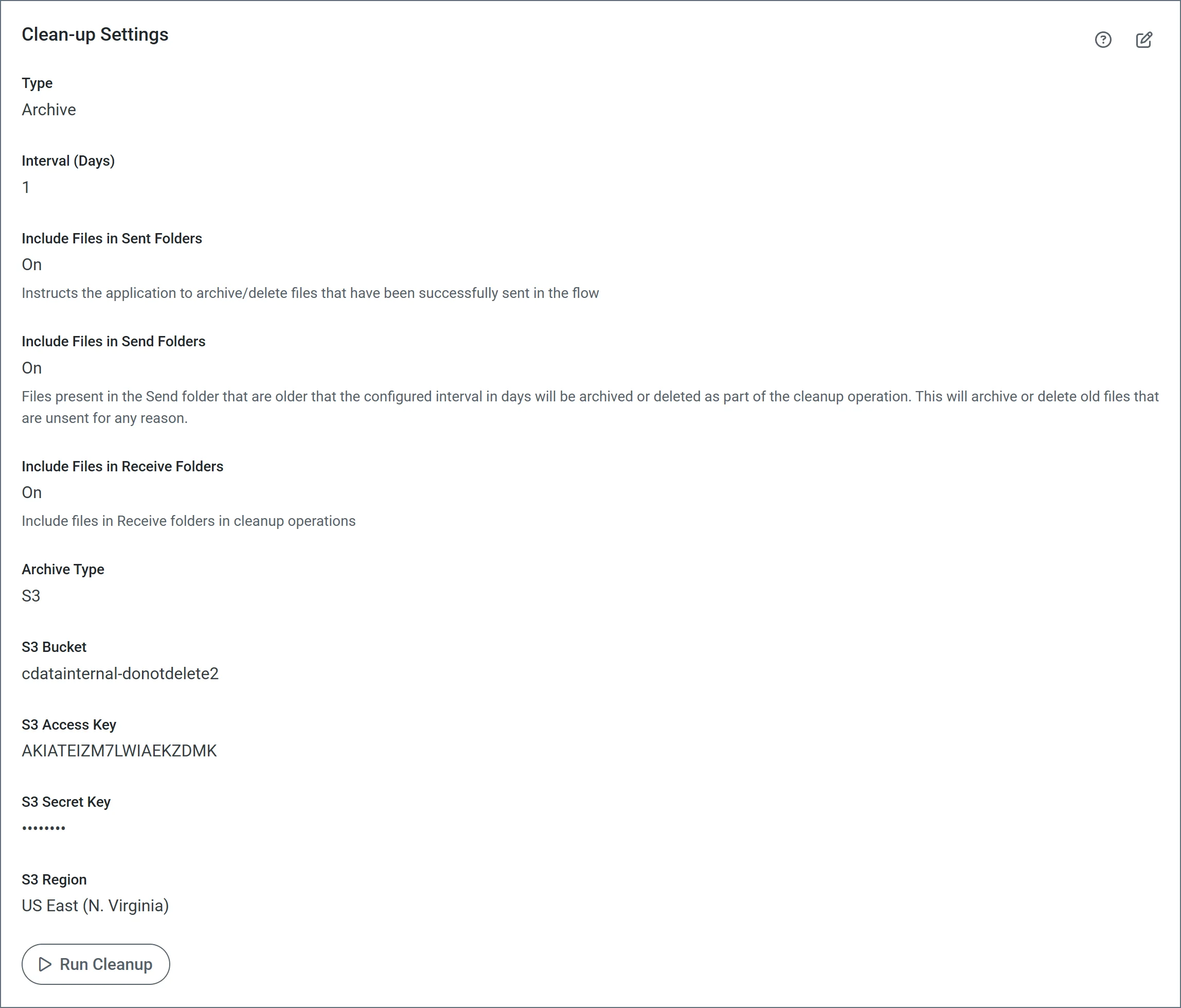 Cleanup settings page
