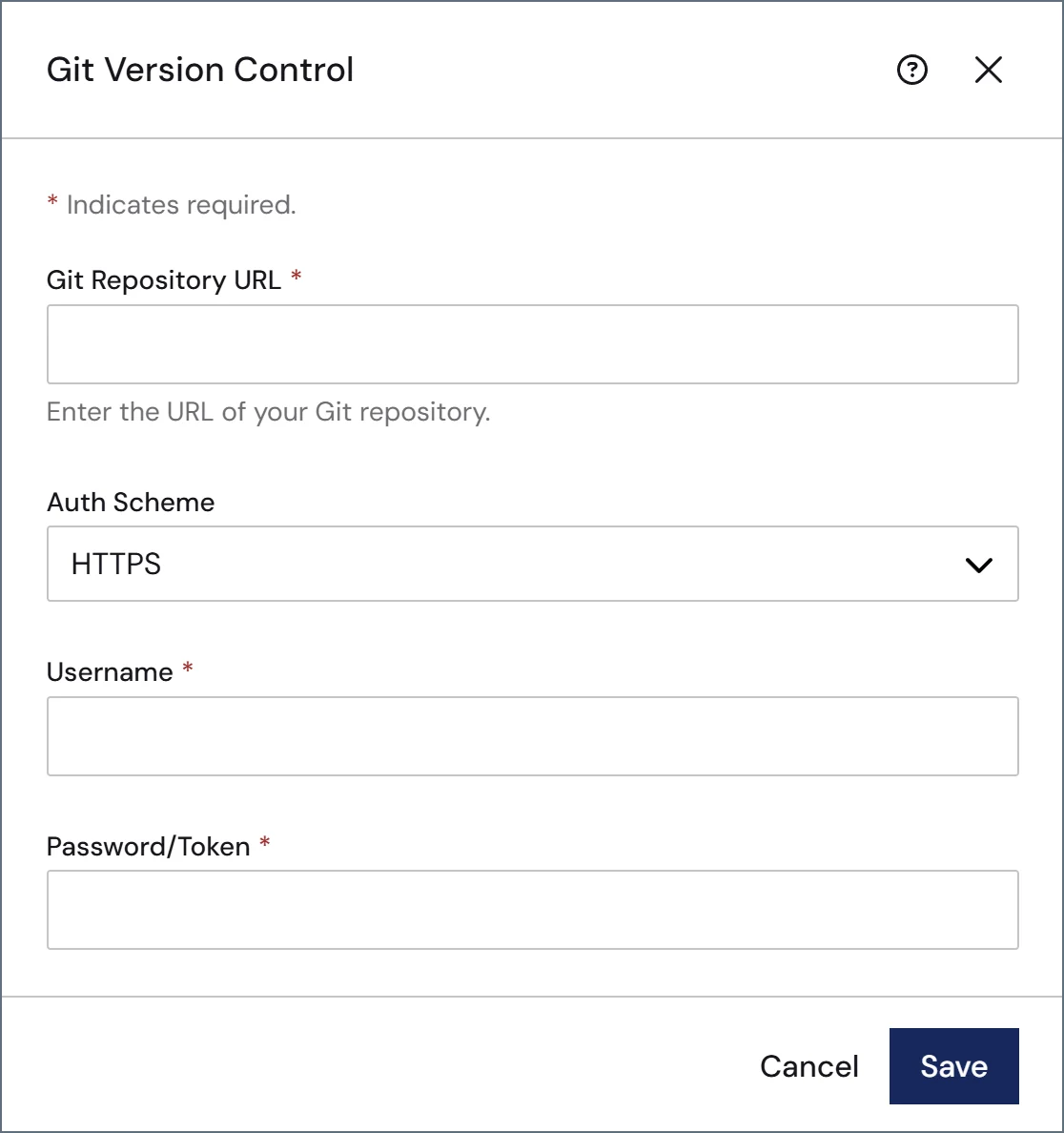 Git version control configuration pane