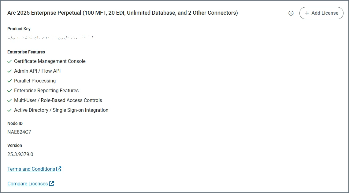 License settings tab