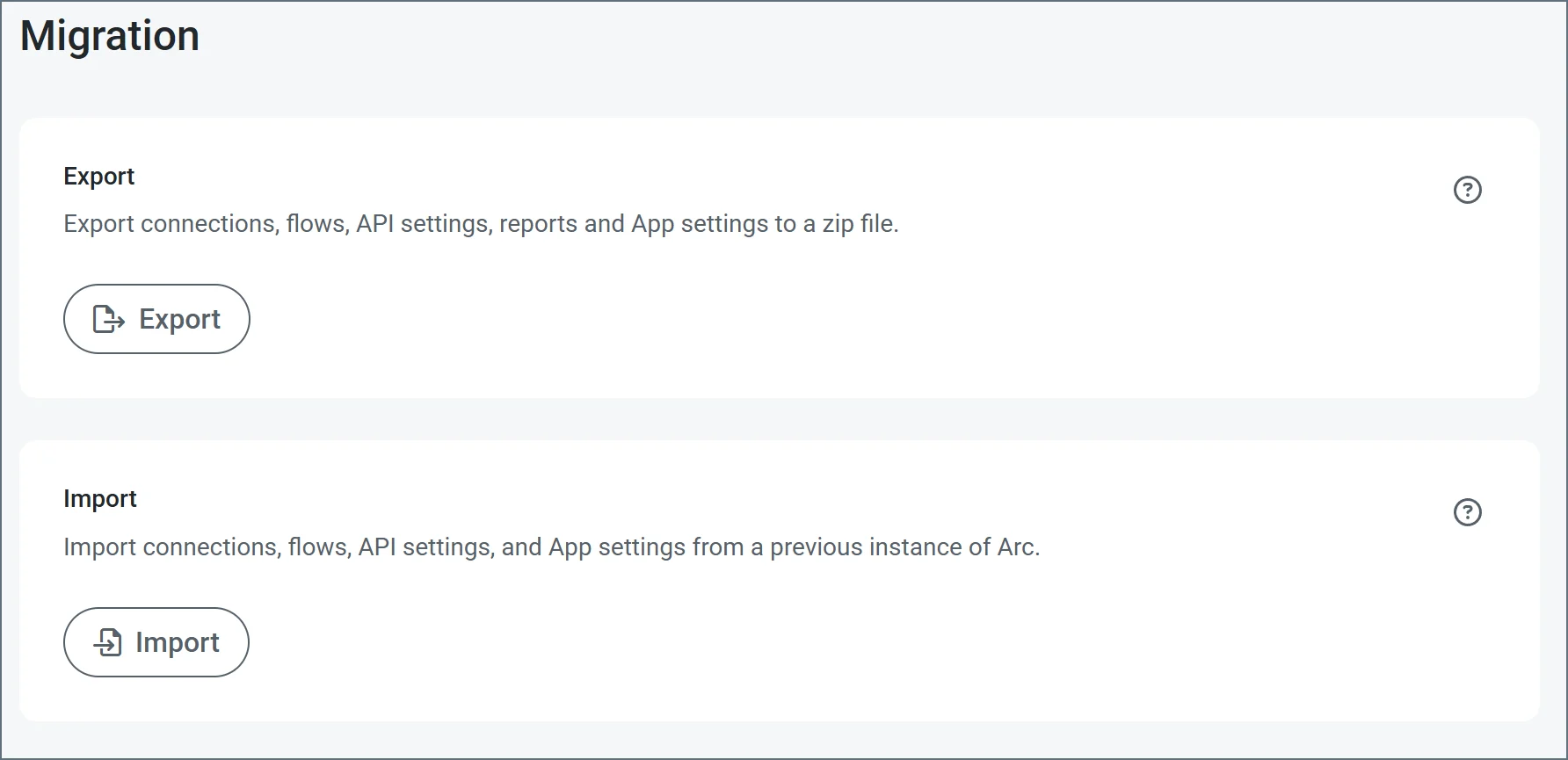 Settings migration section