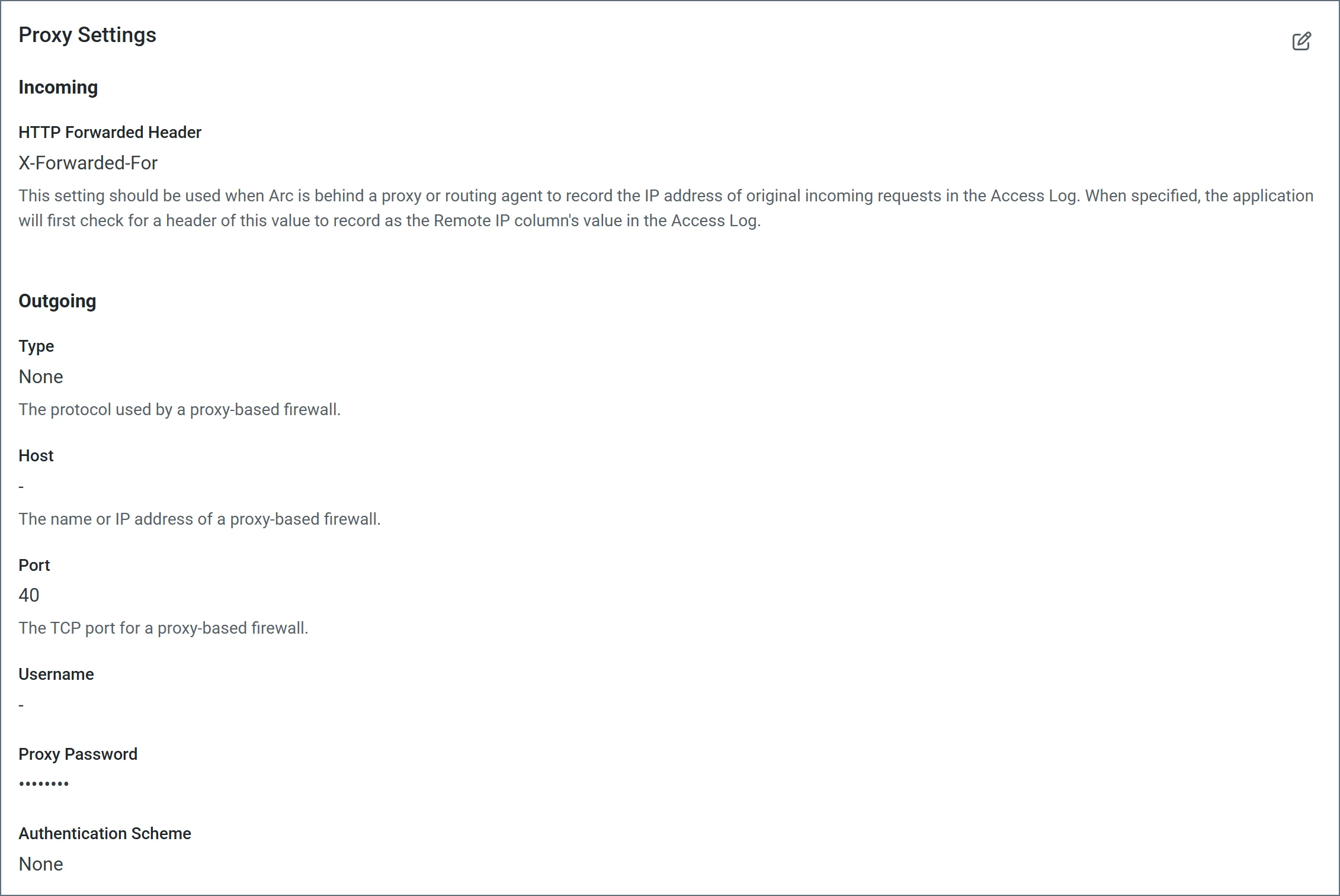 Proxy settings page