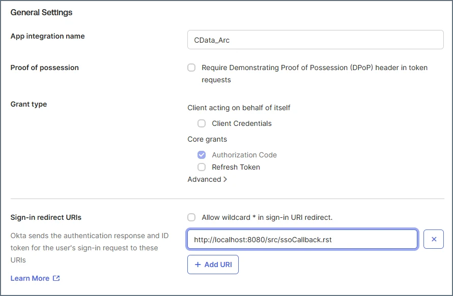 Redirect URI configuration in Okta