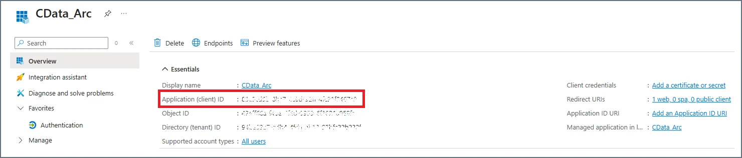 Application client ID in Azure app registration