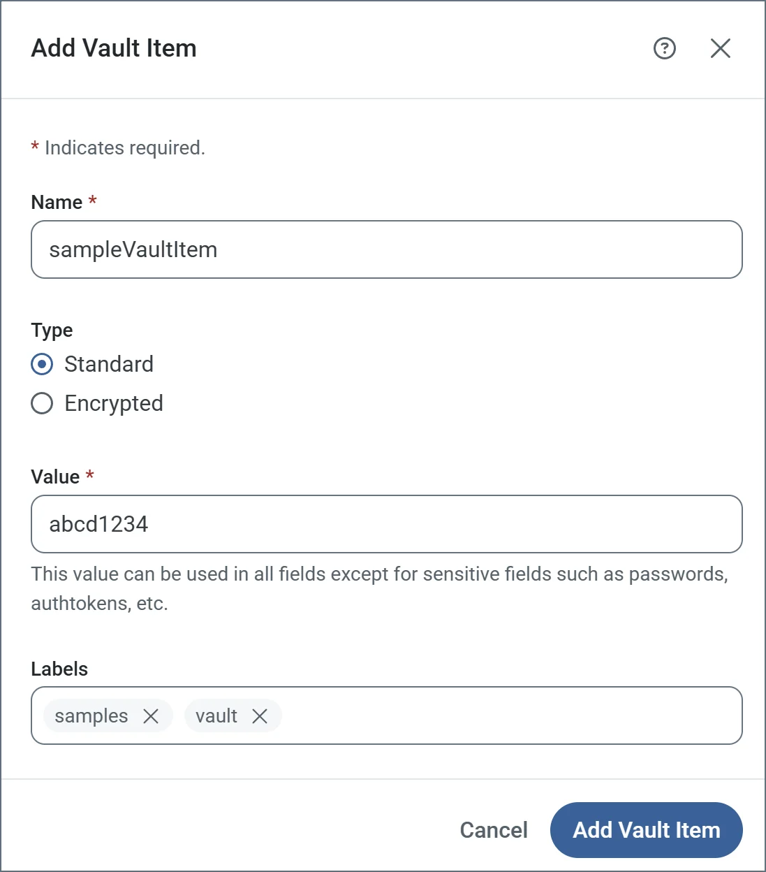 Add vault item modal