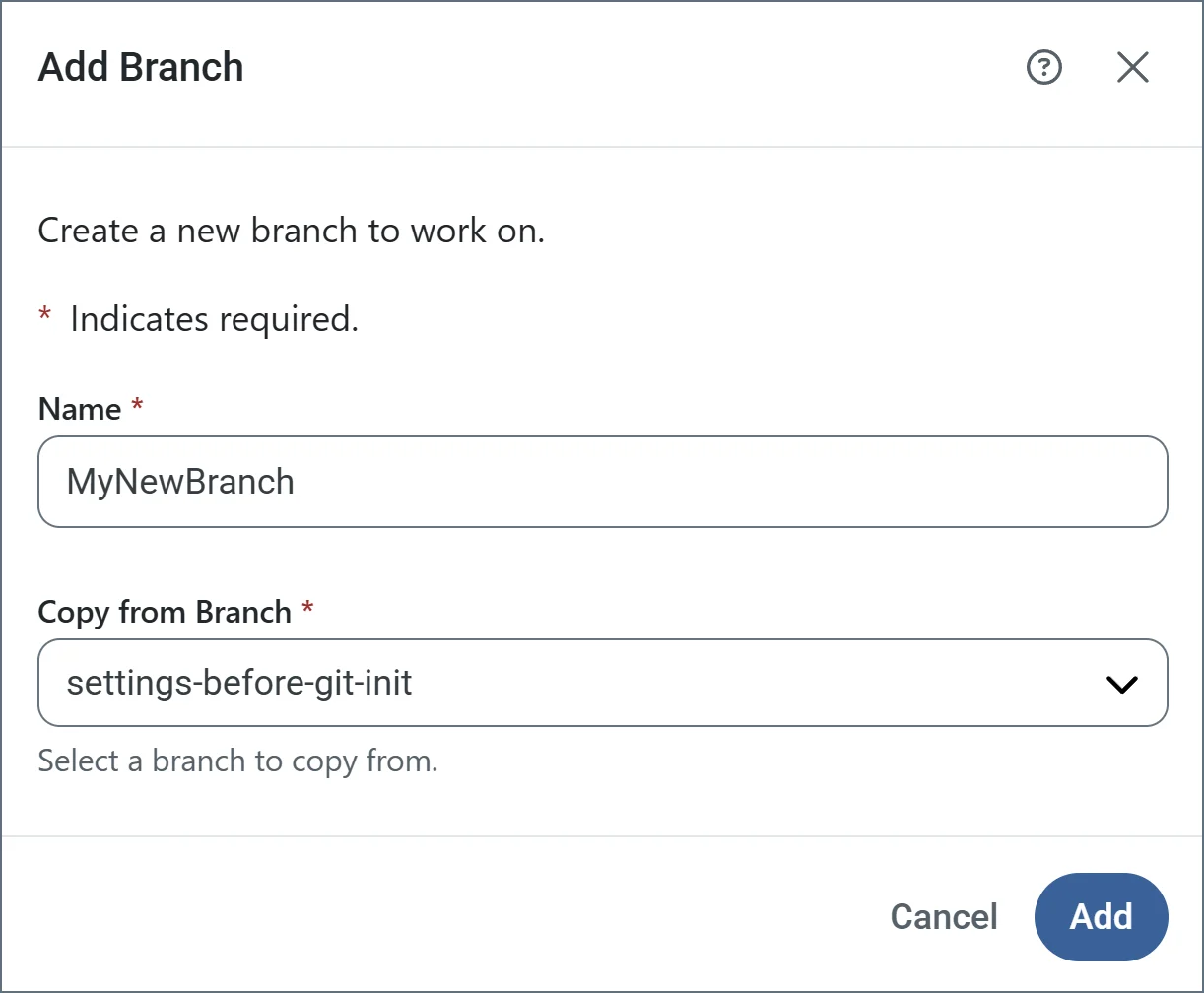 Add branch dialog