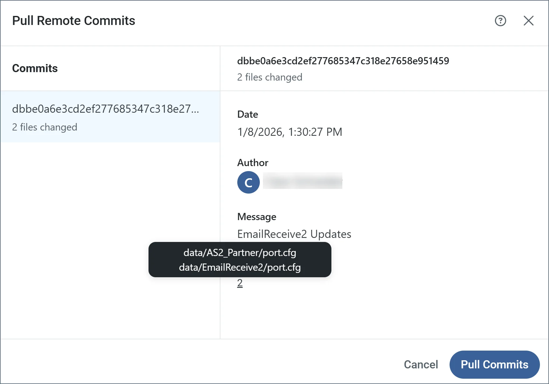 Pull remote commits confirmation dialog