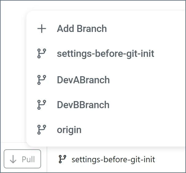 Branch switcher on the toolbar