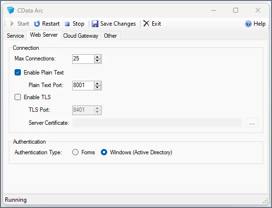 Authentication type toggle in Server Options