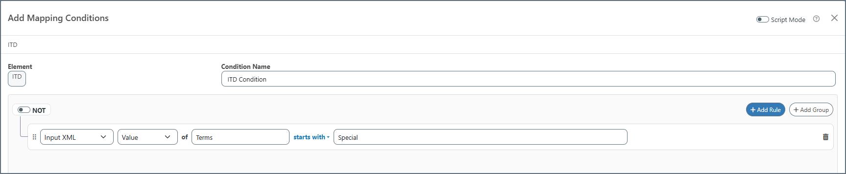 Mapping condition editor for the ITD element