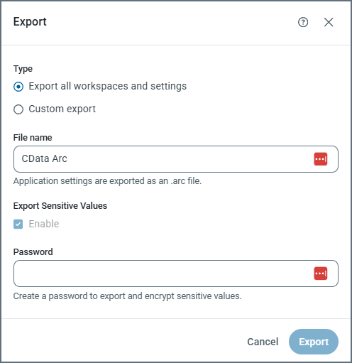Migration export option on the Settings Advanced page