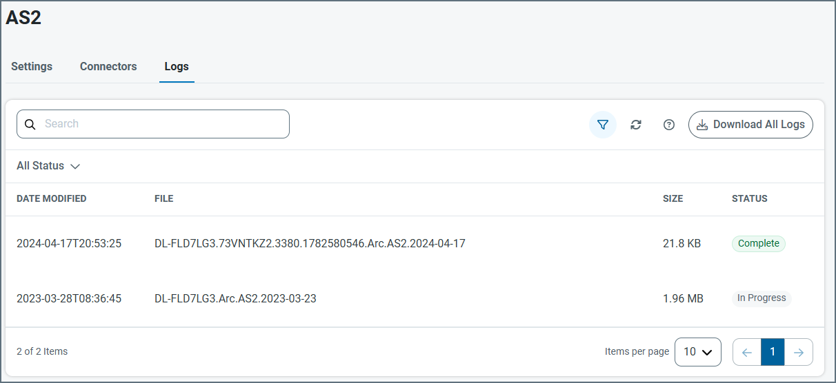 Profiles logs tab