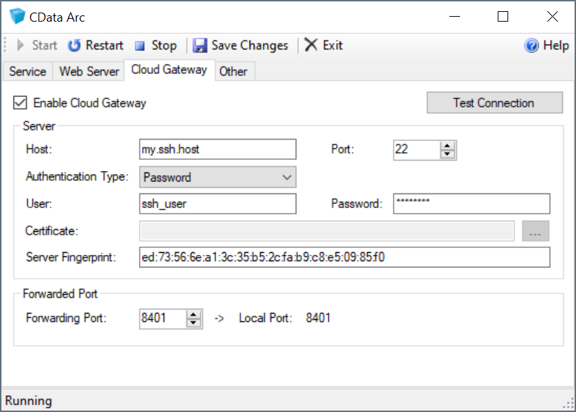 Cloud Gateway configuration tab