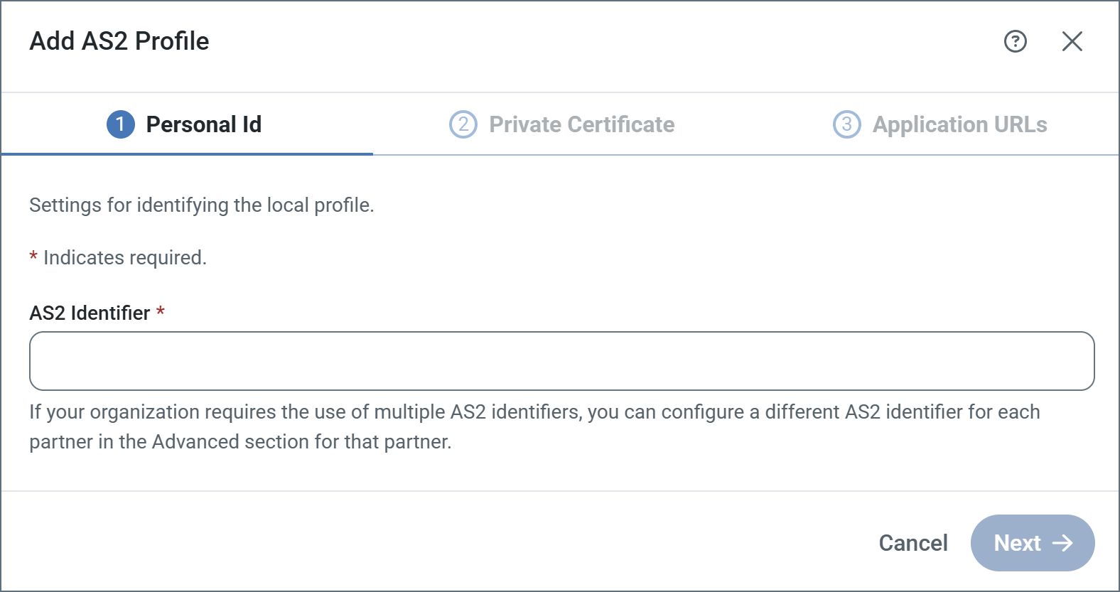 AS2 identifier configuration