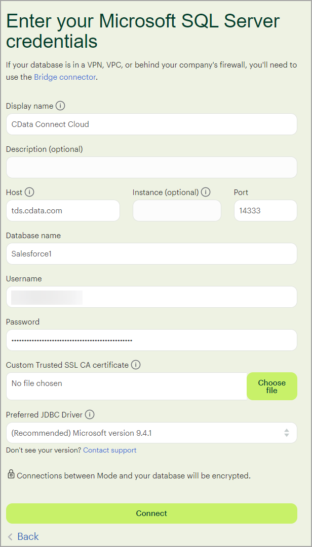 Mode Client Connection Credentials