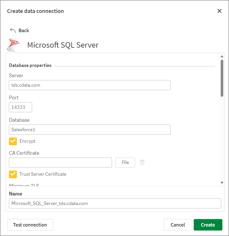 Qlik create SQL Server detail