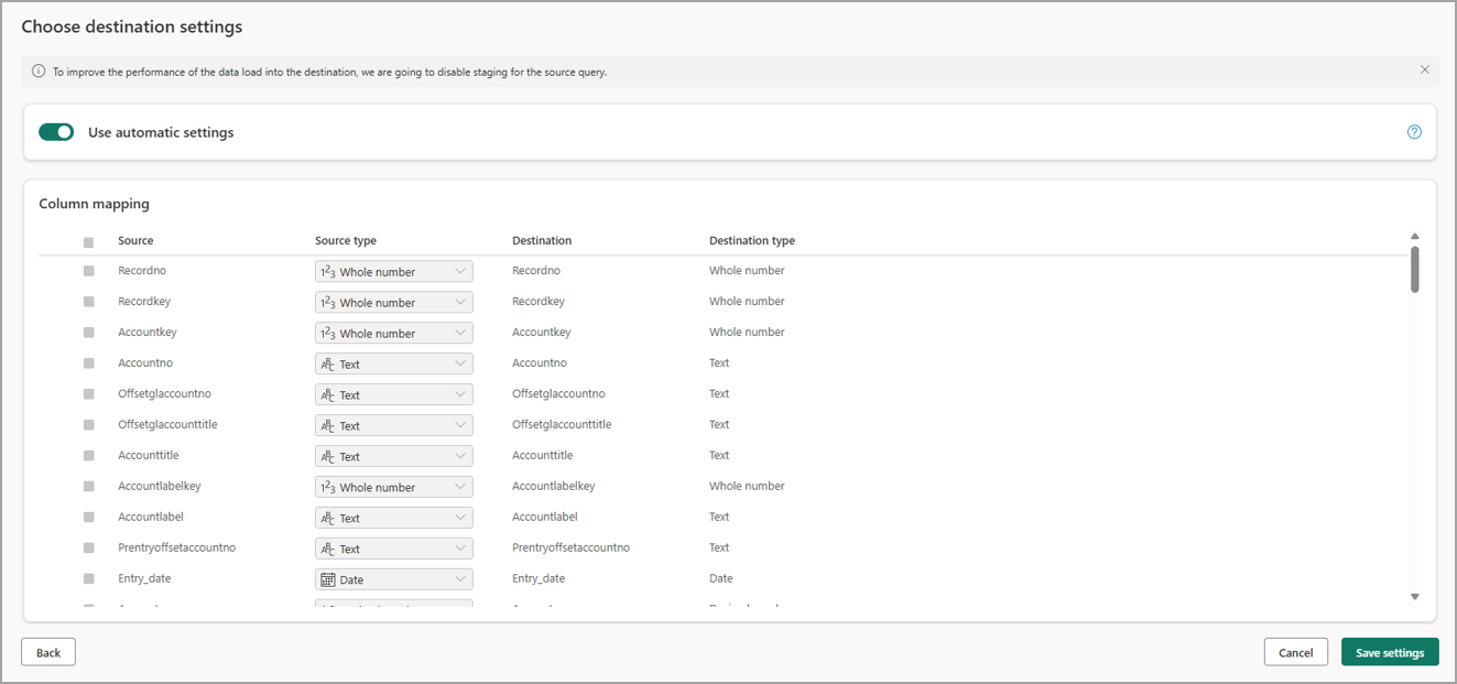 Fabric Client Destination Settings