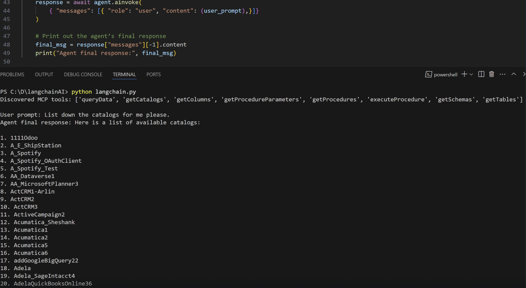 LangChain client terminal
