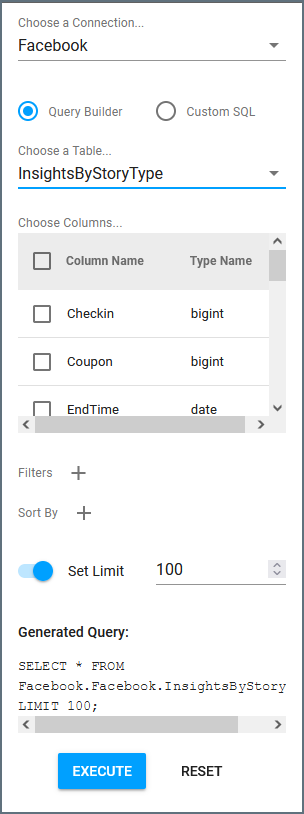 Sheets query builder