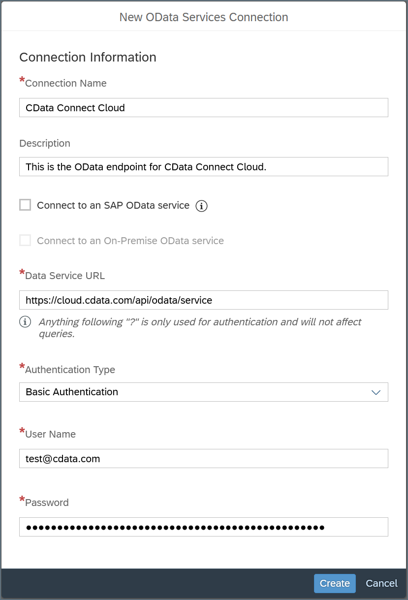 SAP connection fields
