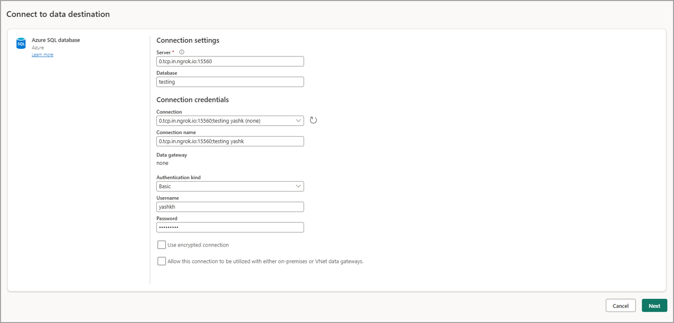 Fabric Client Data Destination