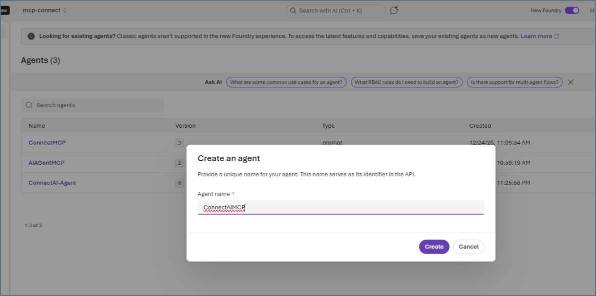 Create New Foundry Agent