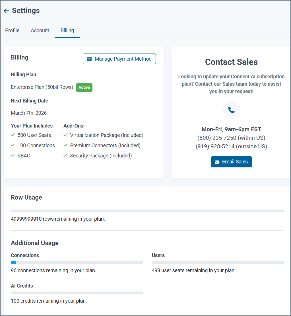 Settings billing embedded