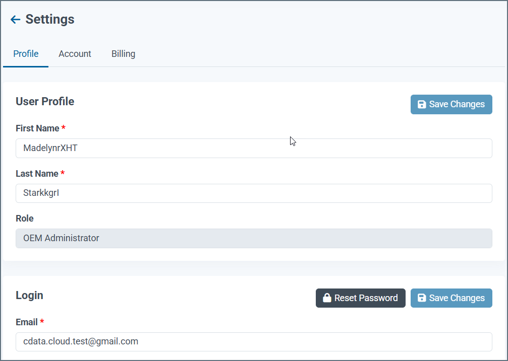Settings profile embedded