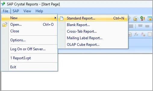 Crystal Reports New Report