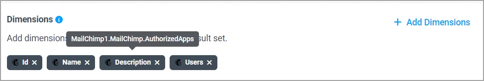 Query builder dimensions