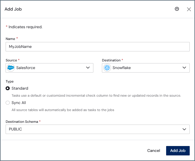 Add Job dialog box