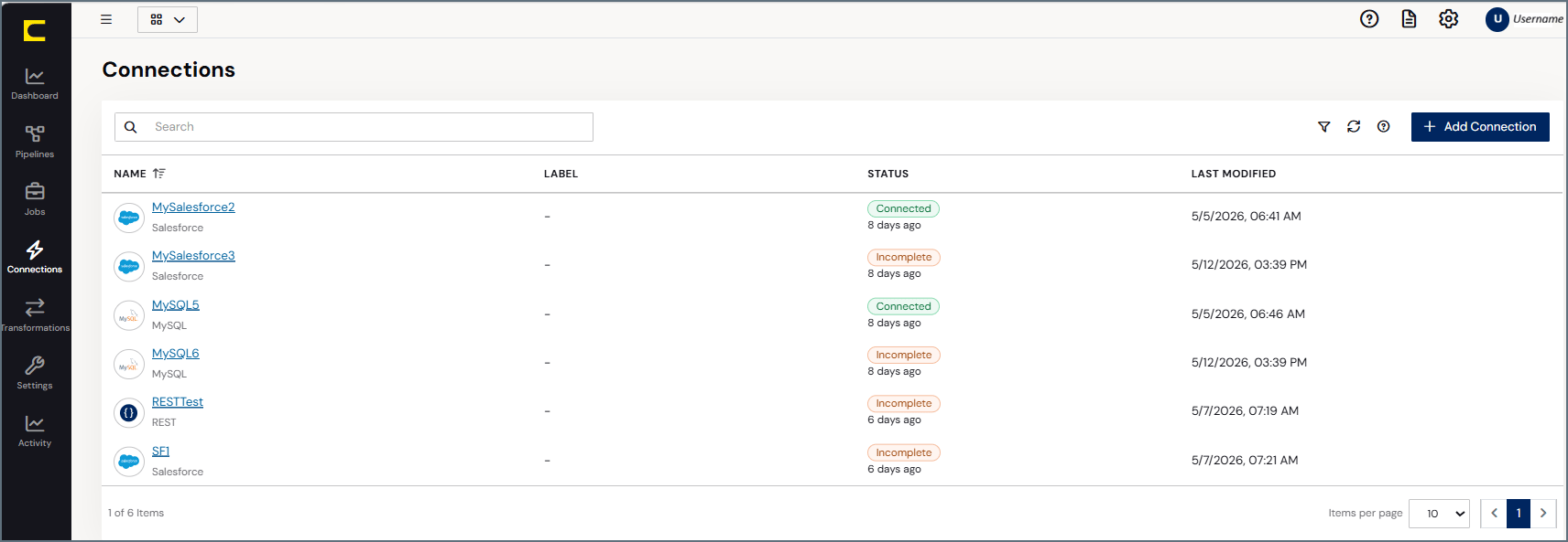 Connections page