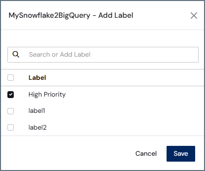 Job label added in Add Label dialog