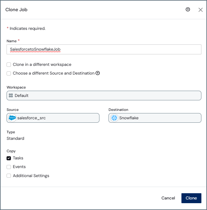 Clone Job dialog