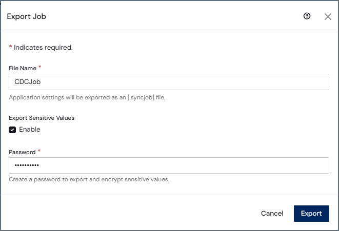 Export Job dialog