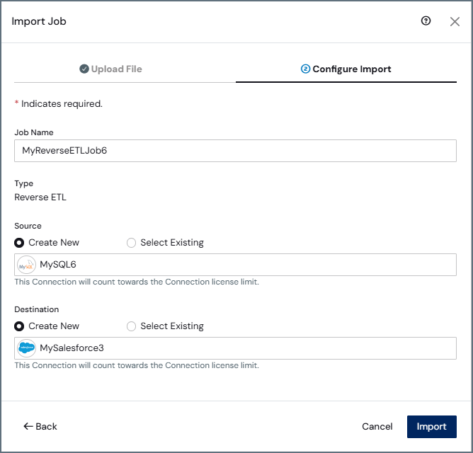Import Job dialog