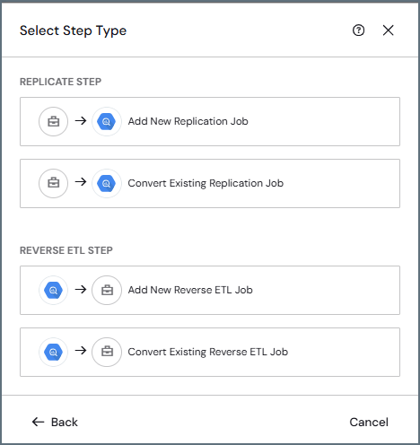 Replicate step type selection